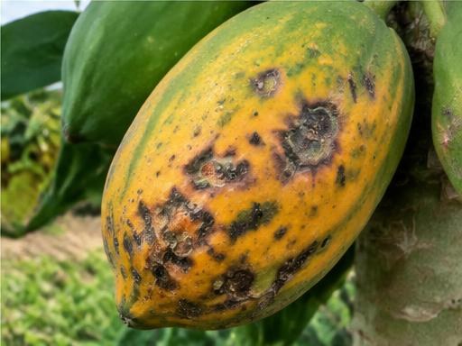 Fotografía real de Antracnosis de la papaya