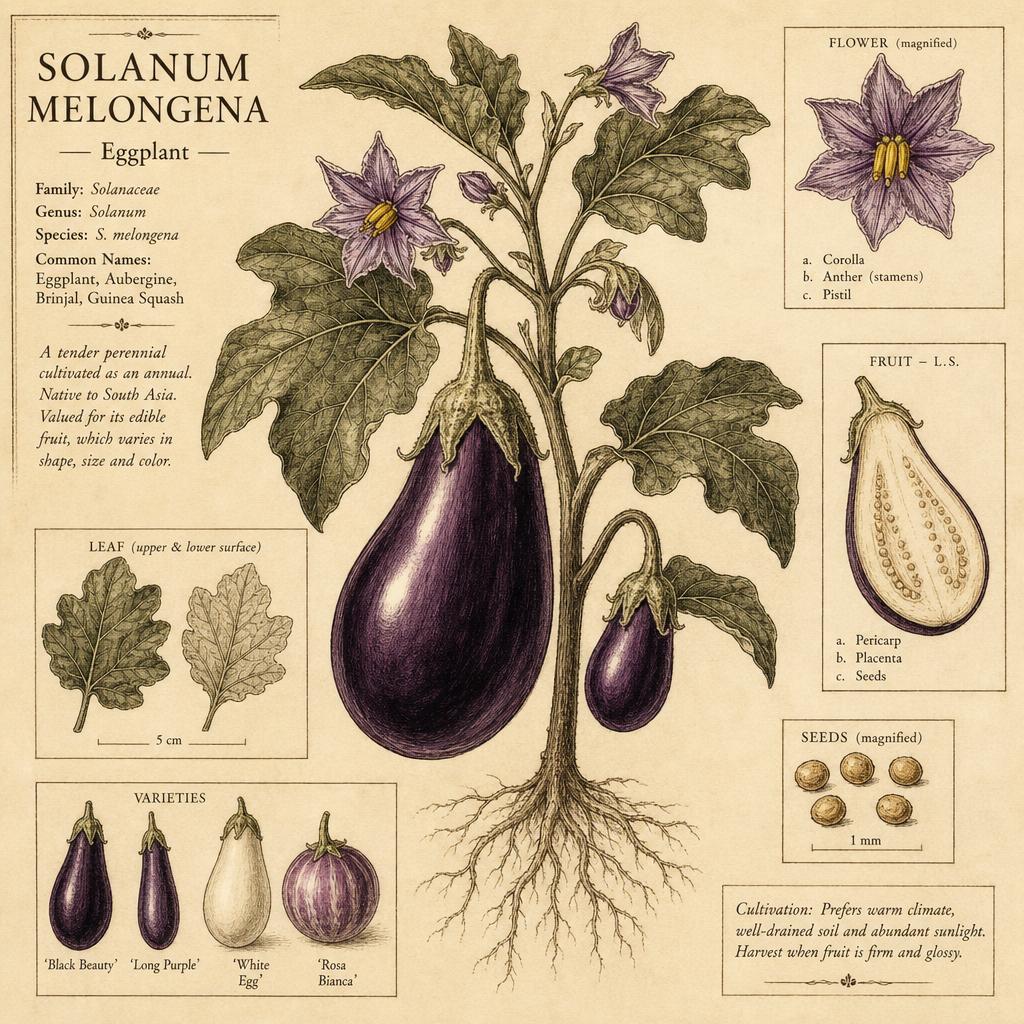 Ilustración botánica de Berenjena