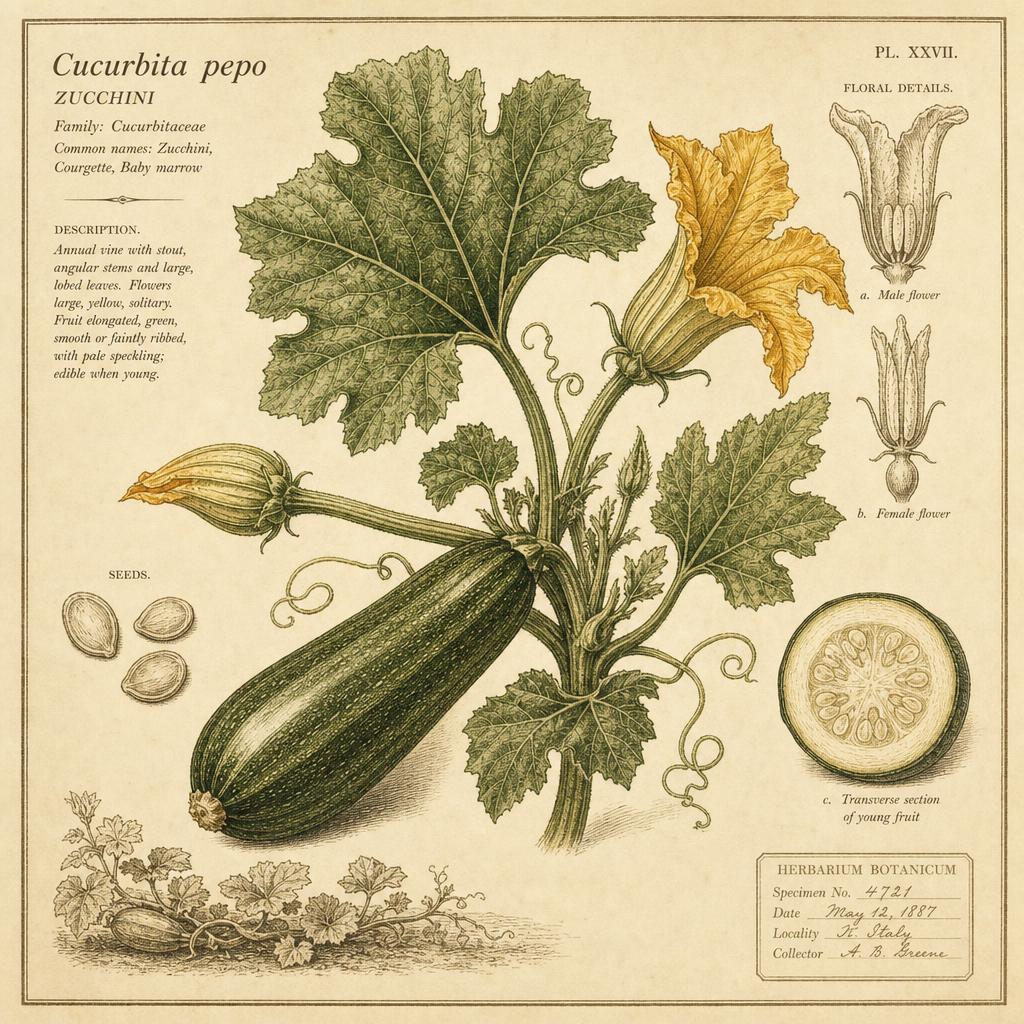Ilustración botánica de Calabacín