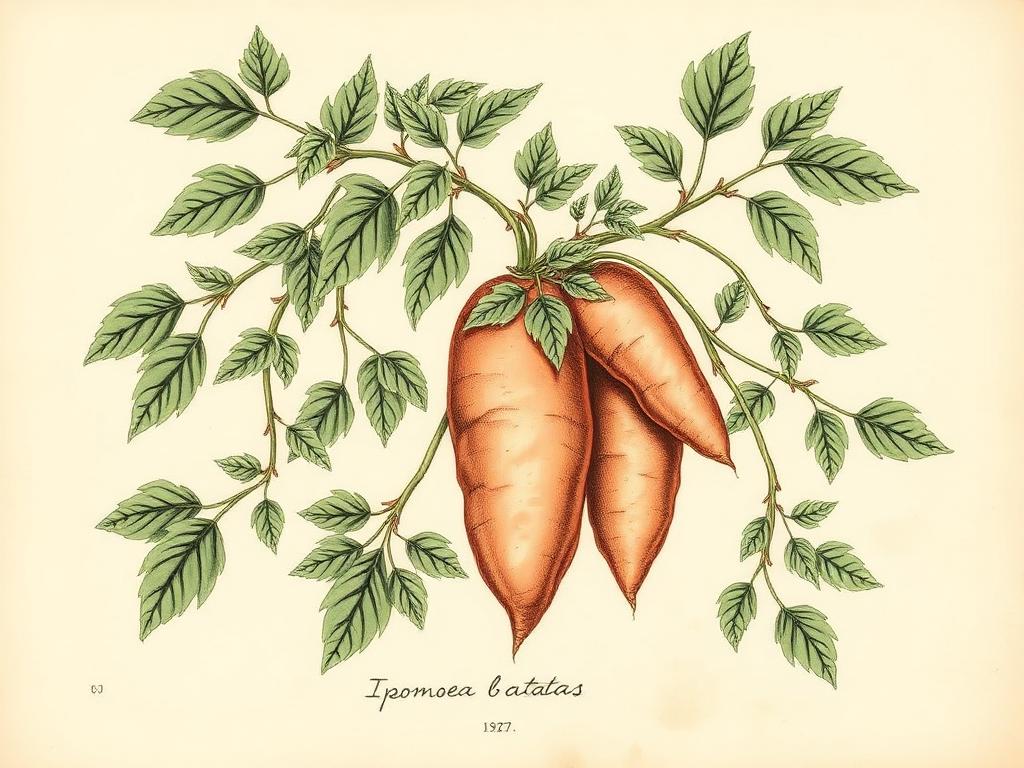 Ilustración botánica de Camote