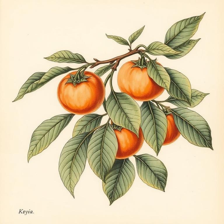 Ilustración botánica de Caqui (Persimonio)