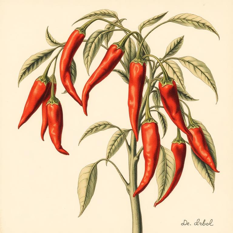 Ilustración botánica de Chile de árbol