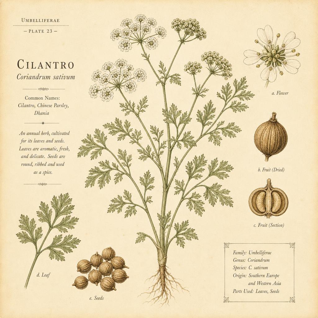 Ilustración botánica de Cilantro