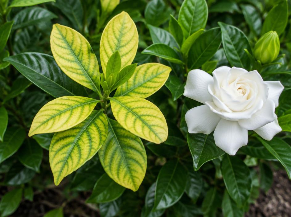 Fotografía real de Clorosis férrica de la gardenia