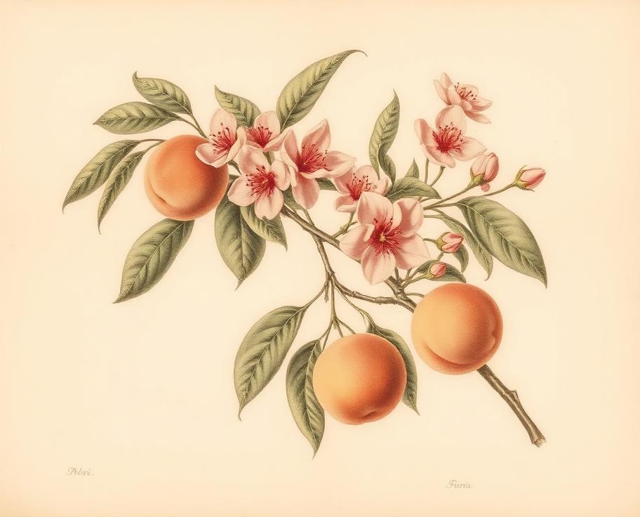 Ilustración botánica de Duraznero enano