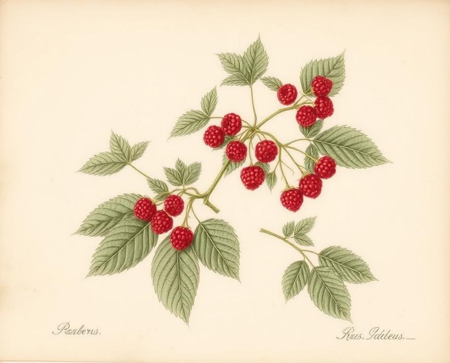 Ilustración botánica de Frambueso