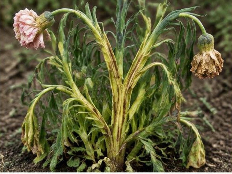 Fotografía real de Fusariosis del clavel (Fusarium oxysporum f. sp. dianthi)