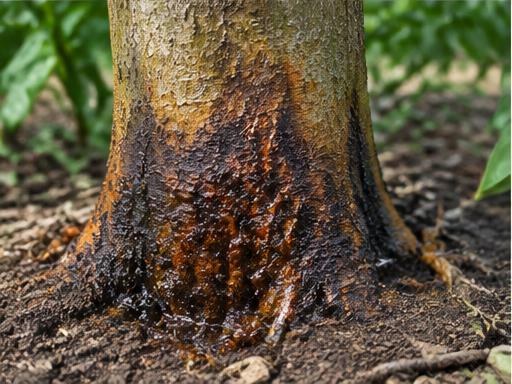 Fotografía real de Gomosis (Phytophthora del cuello)