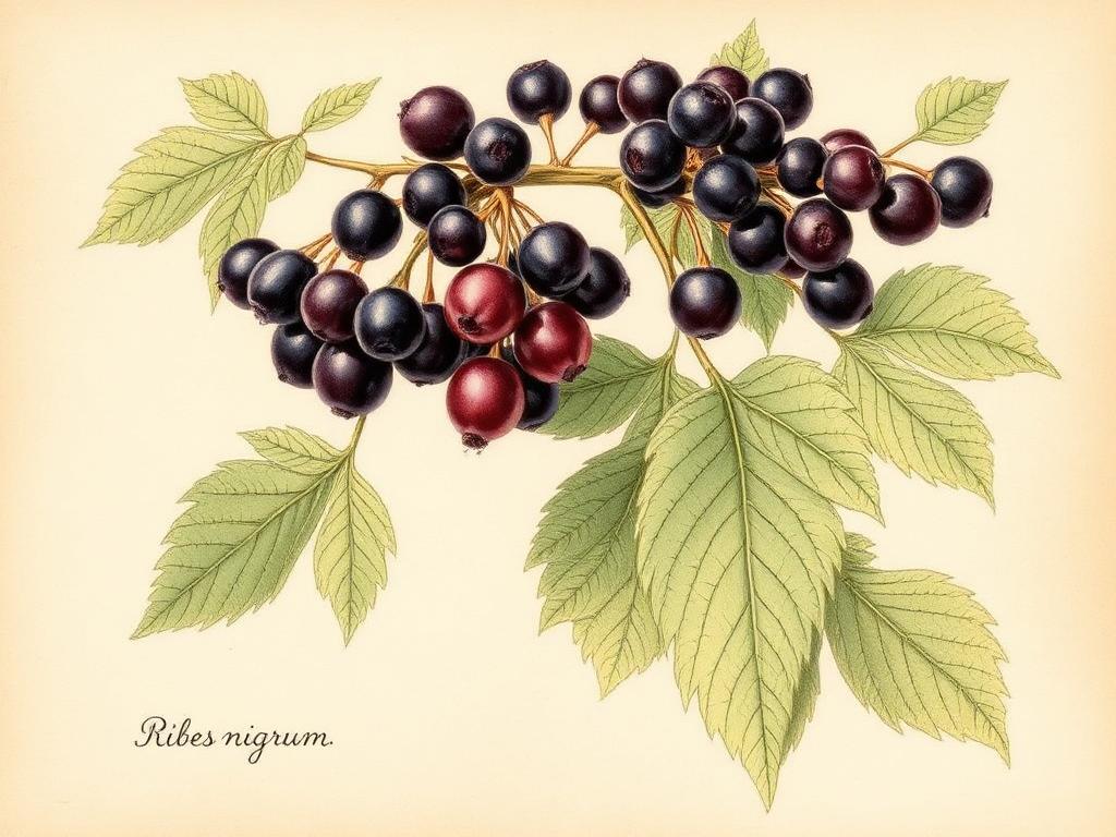 Ilustración botánica de Grosella negra