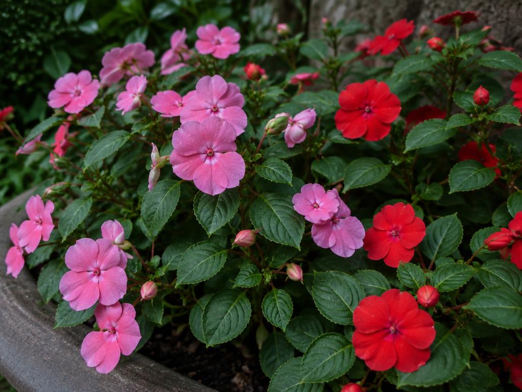 Vista botánica de Impatiens (alegría del hogar)