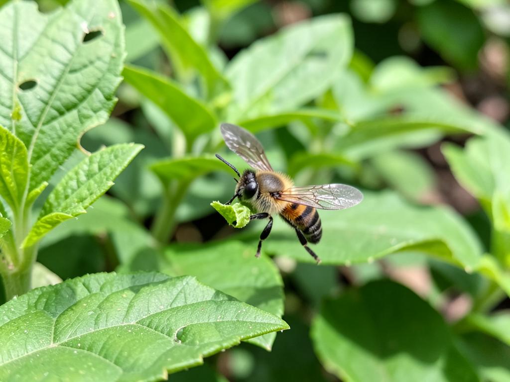Abeja cortadora de hojas (Megachile spp.), insecto benéfico