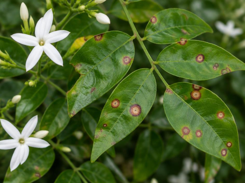 Fotografía real de Mancha foliar del jazmín (Cercospora)