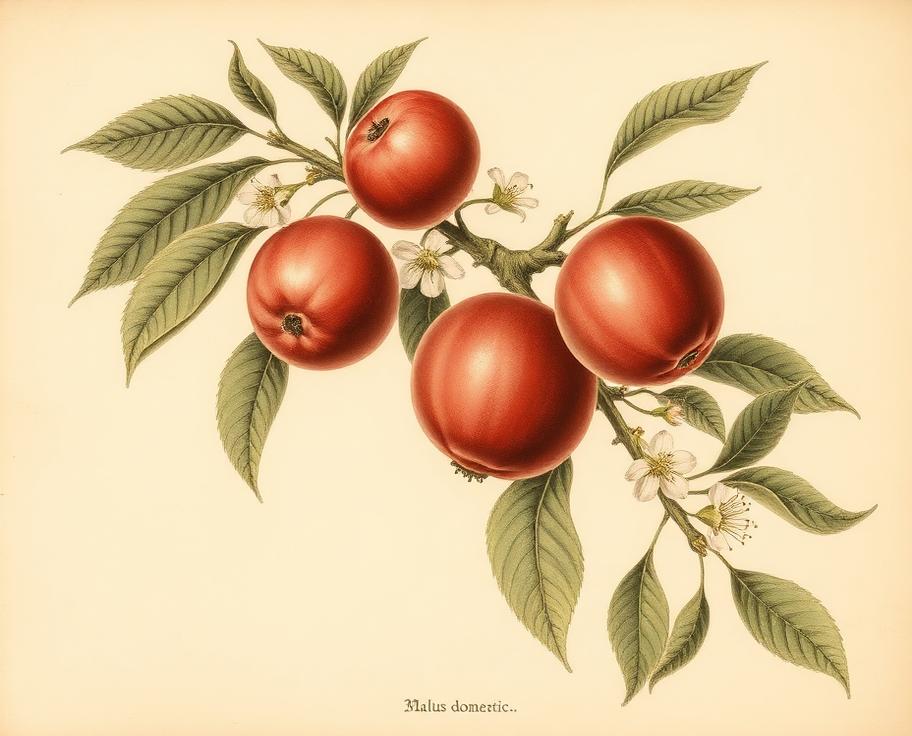 Ilustración botánica de Manzano enano