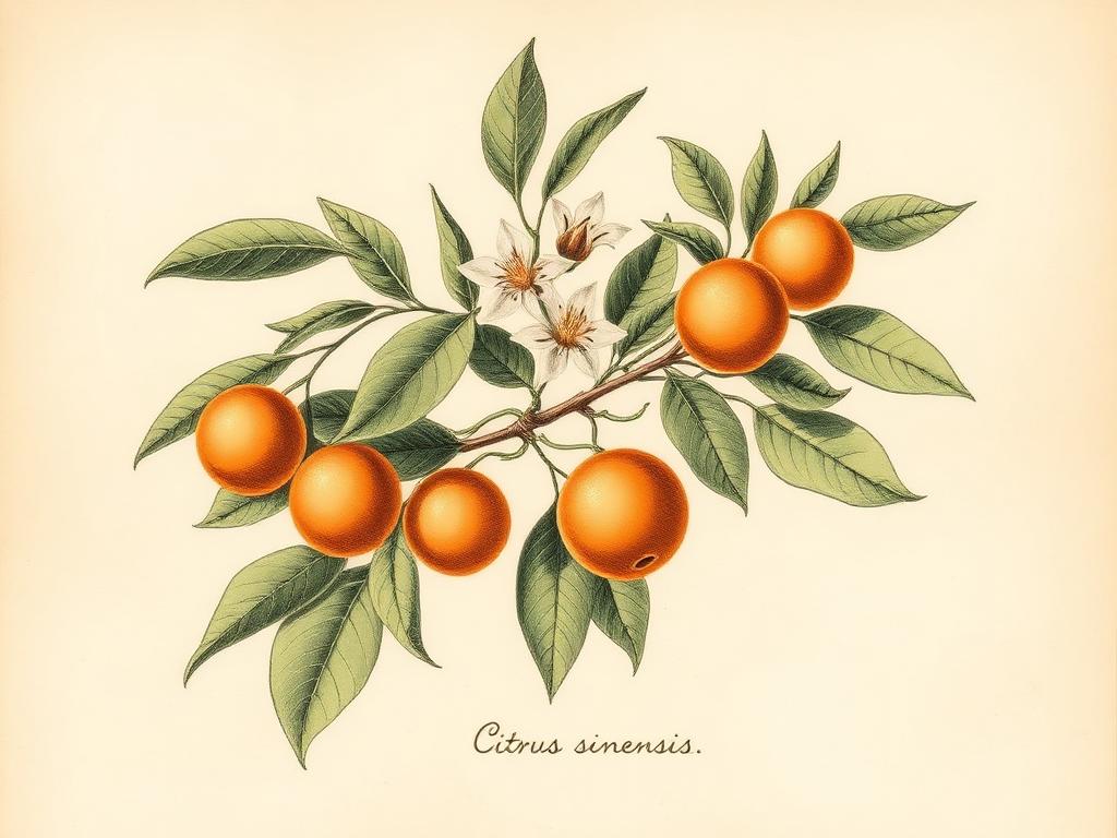 Ilustración botánica de Naranjo enano
