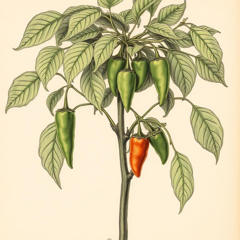 Ilustración botánica de Pimiento de Padrón