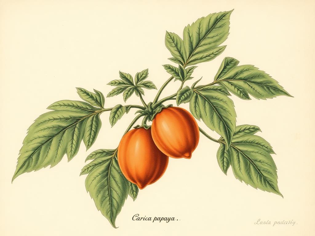 Ilustración botánica de Papayo enano