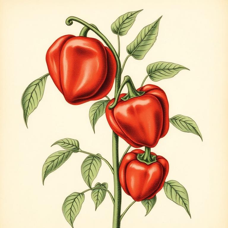 Ilustración botánica de Pimiento rojo