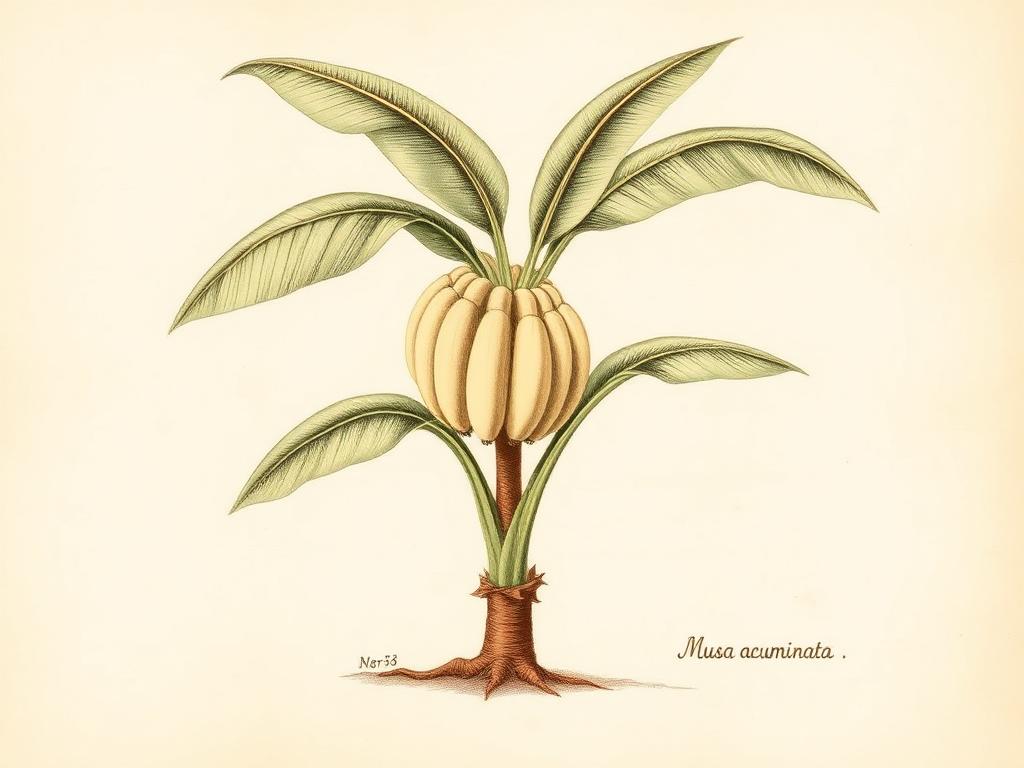 Ilustración botánica de Plátano enano