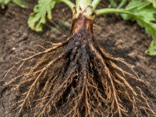 Fotografía real de Pudrición de la corona y raíz (Phytophthora)