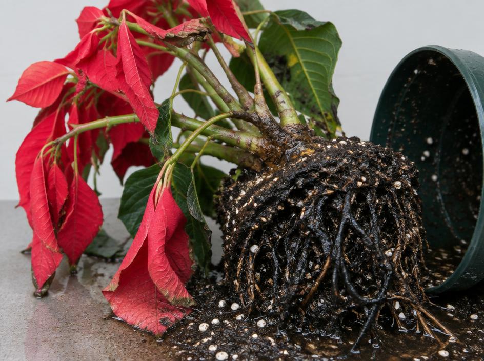 Fotografía real de Pudrición de raíz de la nochebuena (Pythium)