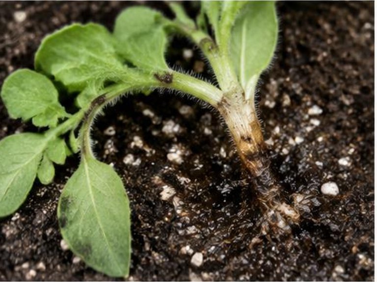Fotografía real de Pudrición del cuello de la petunia (Pythium)