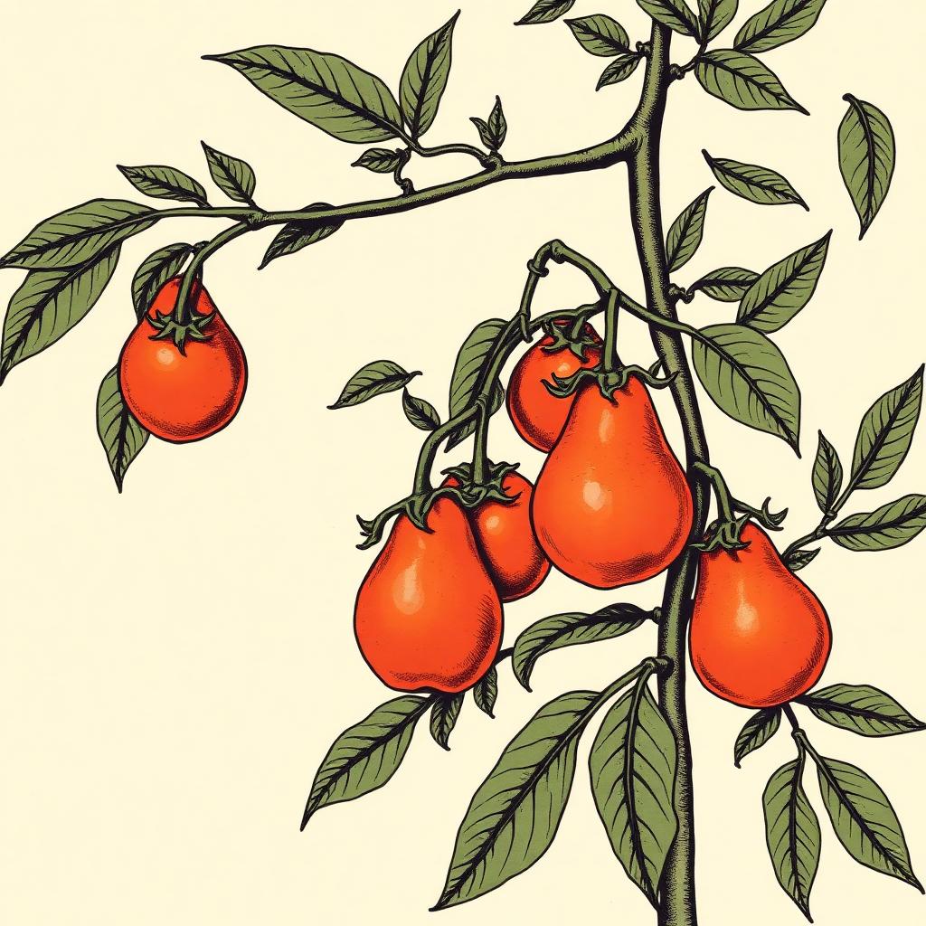 Ilustración botánica de Tomate Perita