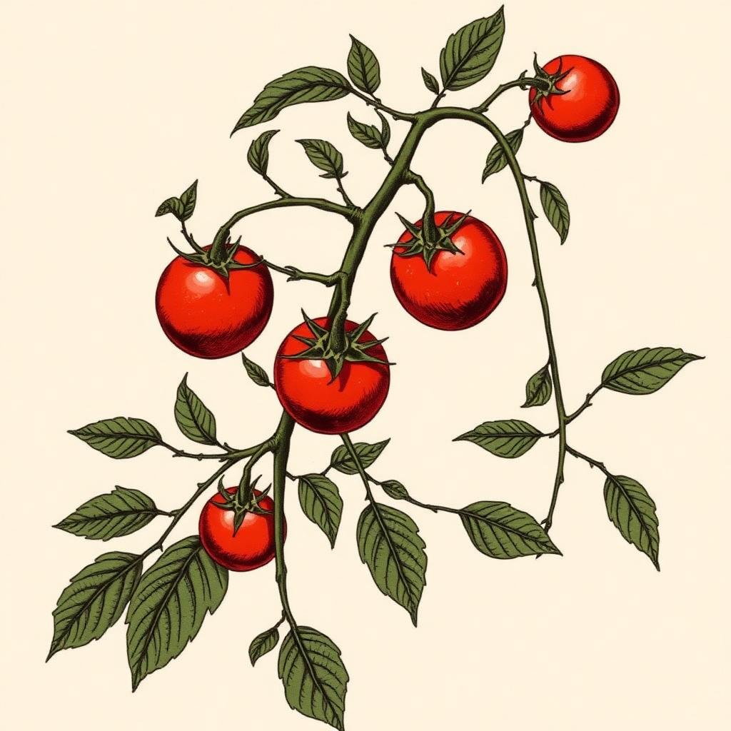 Ilustración botánica de Tomate Roma