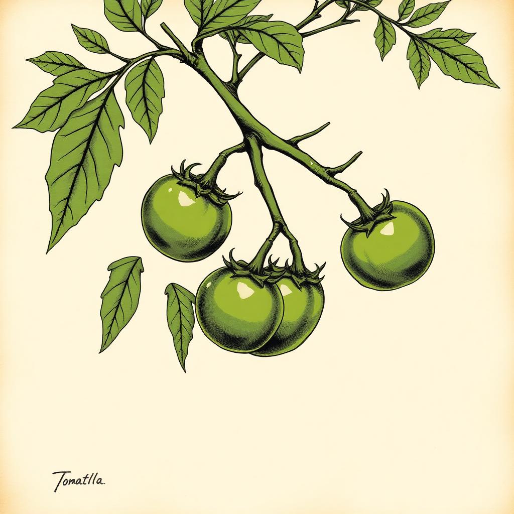 Ilustración botánica de Tomate Verde