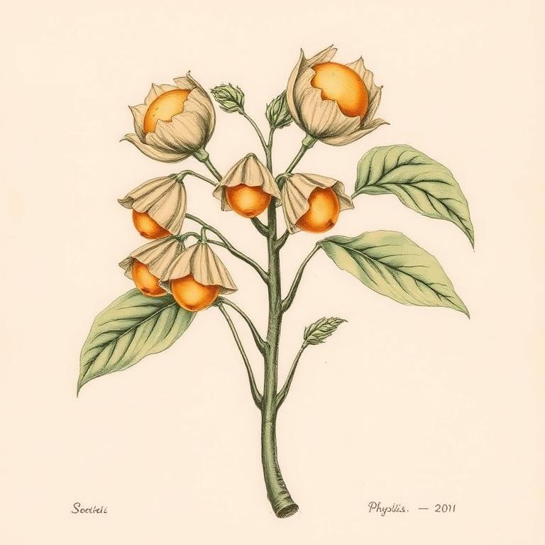 Ilustración botánica de Uchuva (Physalis)